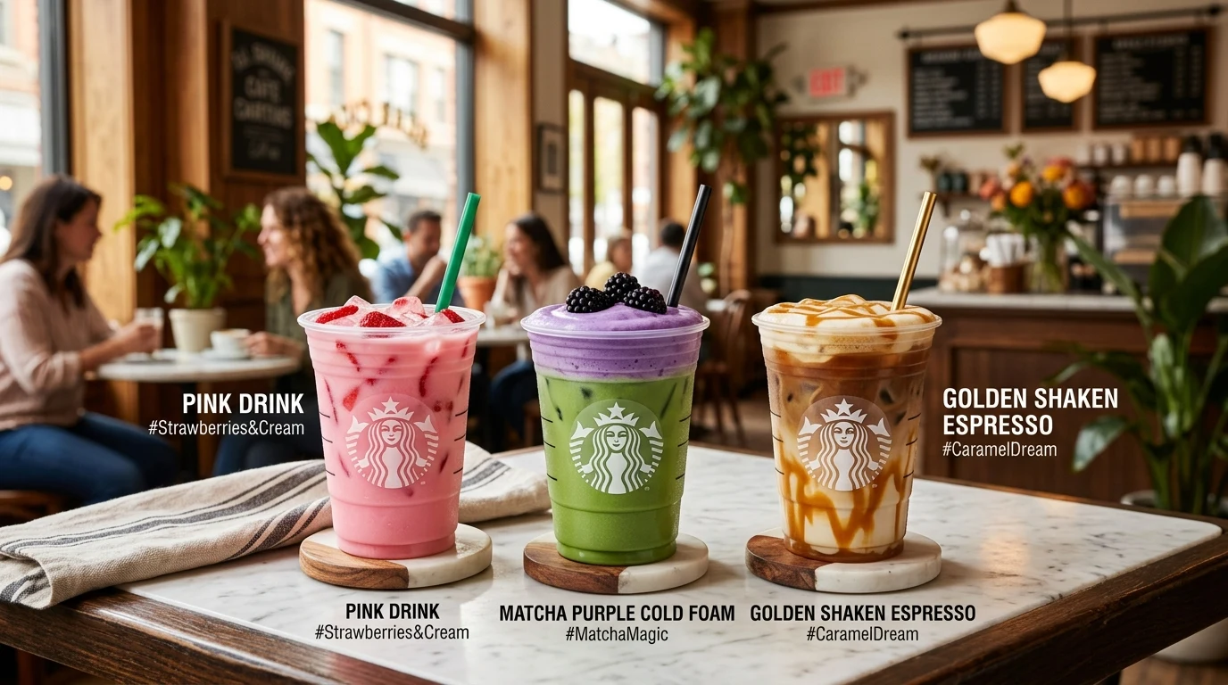 Starbucks Geheimes Menü Deutschland - Pink Drink, Matcha Purple Cold Foam und Caramel Shaken Espresso