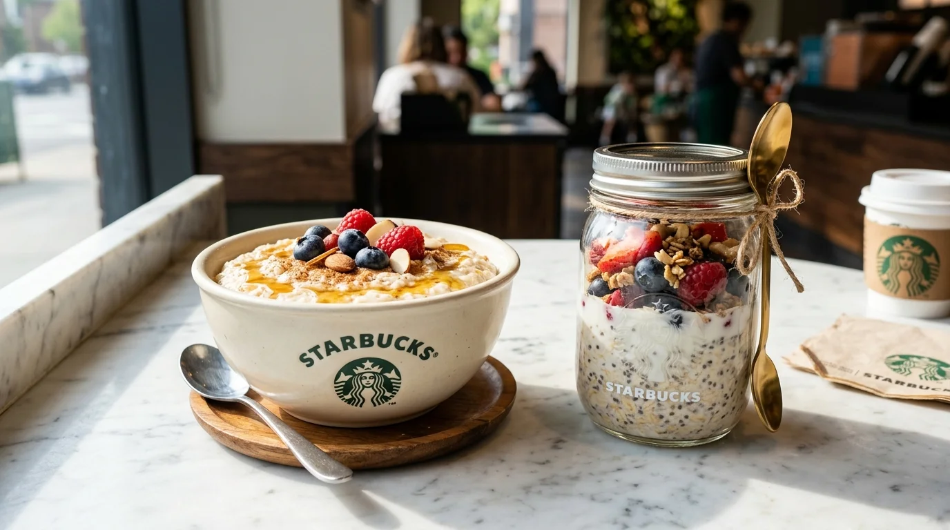 Starbucks Porridge mit Beeren und Honig sowie Overnight Oats Glas mit Chia in Deutschland